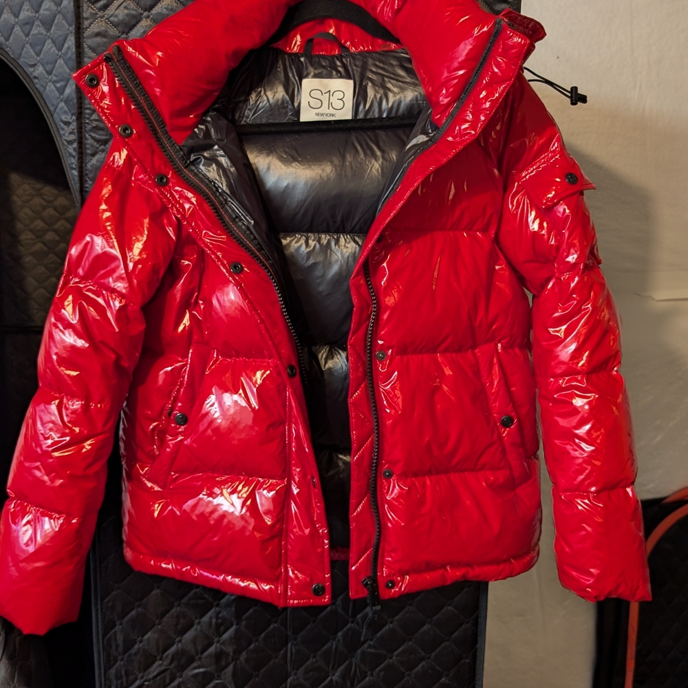 Glossy Black and Red Puffer Jacket